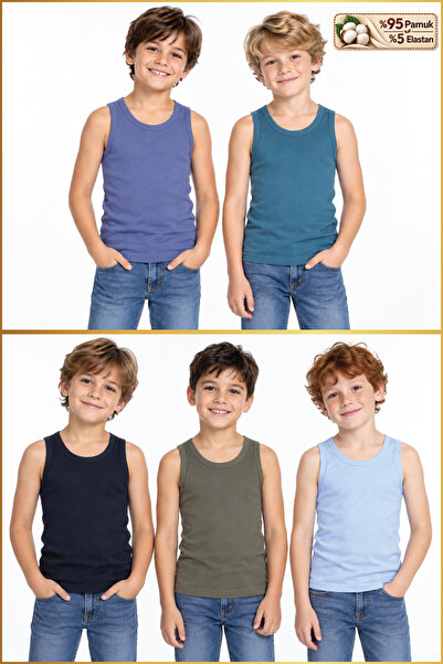 biyokids Erkek Çocuk Atlet 5’li Paket - %95 Pamuk %5 Elastan