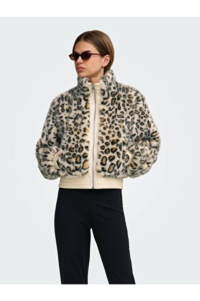ONLY Women's Beige Onlrıkke Faux Fur Jacket Cc Otw Jacket