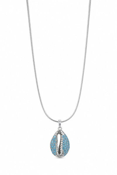 Jack Ferrero Stainless Steel Seashell Design Turquoise Stone Necklace
