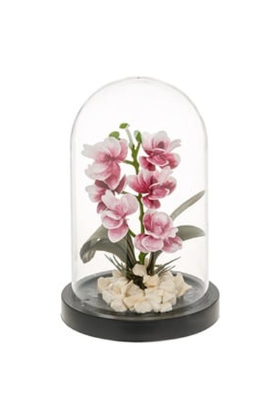 OEM Cupola Decorativa cu Floare Artificiala Roz & Pietre Ø11.5x18cm
