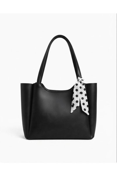 Arvelia Siyah Kadın Fularlı Fermuarlı Shopper El Ve Omuz Çantası