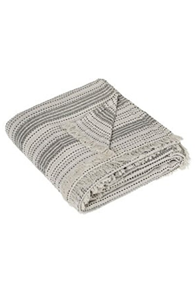 OEM Cuvertura din Bumbac Ecru cu Dunga Neagra & Franjuri pentru Fotoliu 160x1...