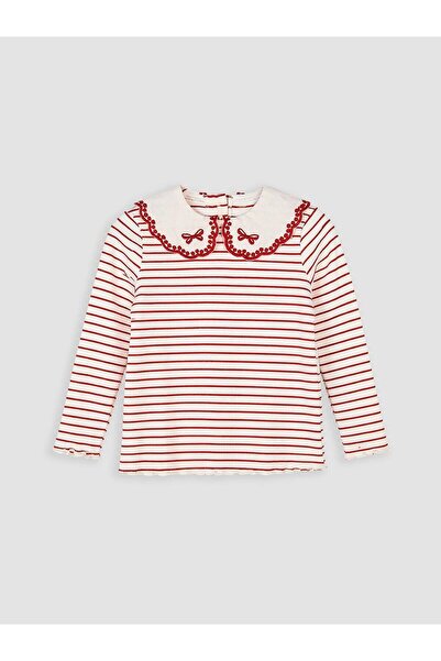 LC Waikiki Lcw Baby Ecru Baby Collar Striped Baby Girl T-Shirt
