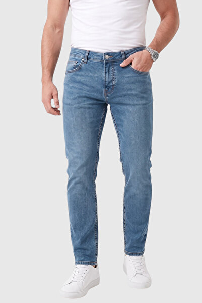 DeepSEA Men's Slim Fit 98% Cotton Lycra Stonewashed Blue Jeans – Flexible Skinny Leg Denim Trousers 2608303