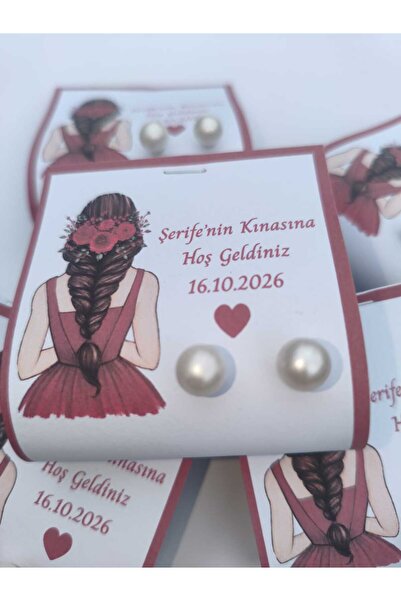 100 Adet Kişiye Özel İncili Küpeli Kına Hediyeliği - %100 Hijyenik Dökülmeyen Toz Kına (4-5 gr)
