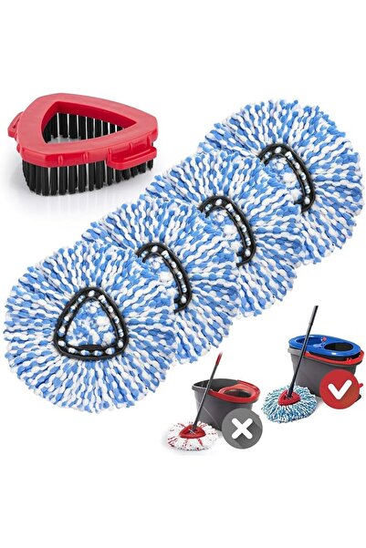 Tazweeq 4 Pack Spin Mop Replacement Heads, with Mop Brush, Washable and Reusa...