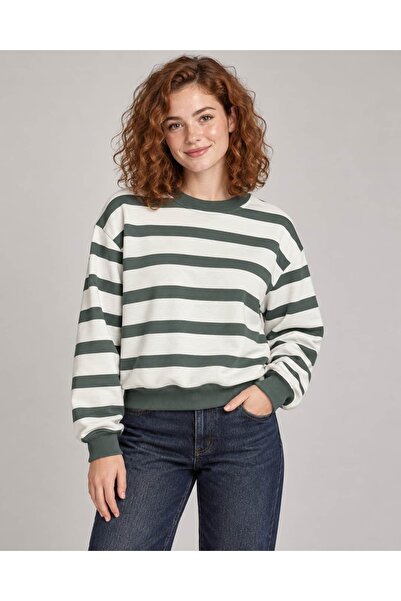 CANMODA Χακί ριγέ oversize γυναικείο φούτερ