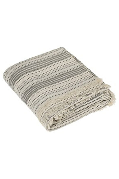 OEM Cuvertura Decorativa Ecru cu Dunga Neagra & Franjuri pentru Canapea cu 3 ...