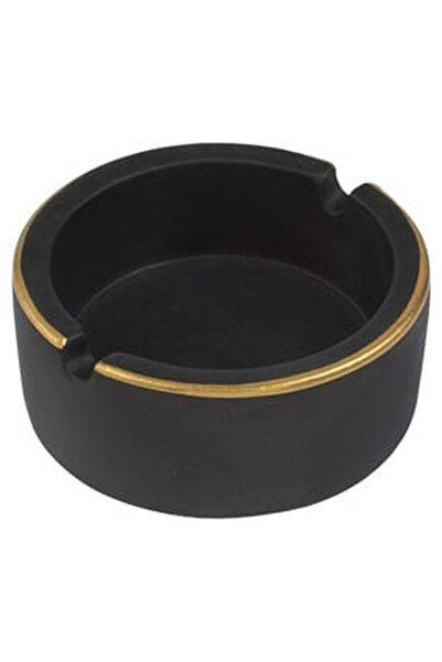 OEM Scrumiera din Ciment Rotunda Neagra cu Margine Aurie Ø8.5x3.5cm