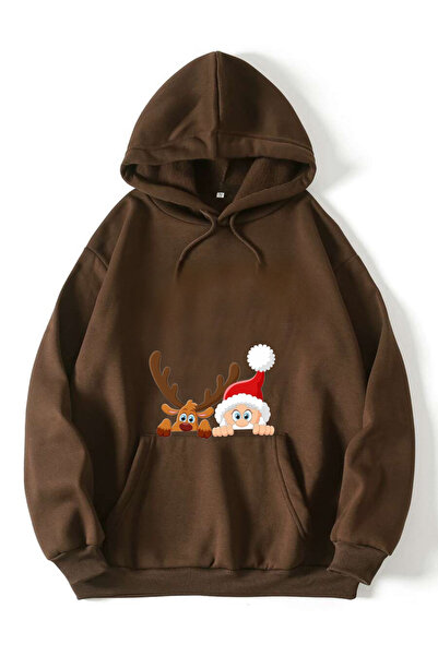 NewCabin New Season 3Iplik Compant Combed Cotton Christmas Special Hooded Swe...