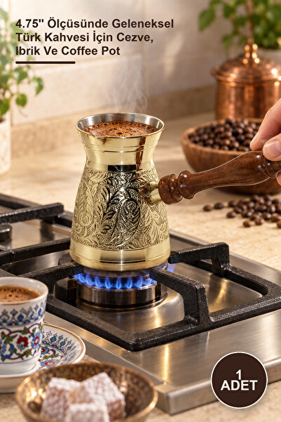 Yenilig 1 piece brass coffee pot - 4.75'' traditional turkish coffee pot, jug...