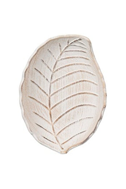 OEM Platou Decorativ din Lemn Bej Frunza Brushed 24.5x18x4cm