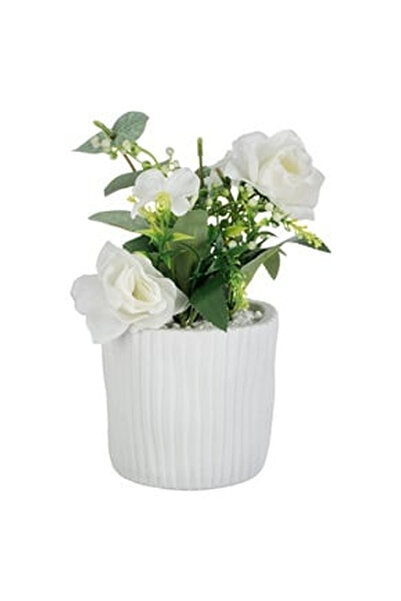 OEM Ghiveci Decorativ din Ciment Alb cu Planta Artificiala Trandafiri Albi Ø1...