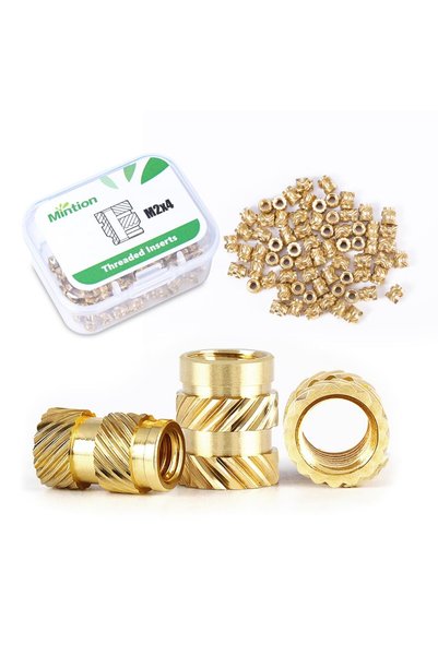 Mintion Set de 70 de inserții filetate M2 din alamă pentru imprimare 3D, lungime 4 mm și diametru exterior 3.6 mm