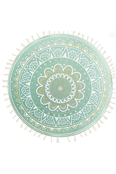 OEM Summer Decorative Pillow Mint Green Gold Foil Mandala Fringes Beige Ø40cm