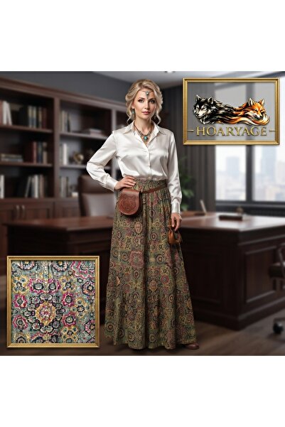 hoaryage Elastic Waist 3-Layer Ruffle Viscose Fabric Skirt, Mevlana Long Cott...