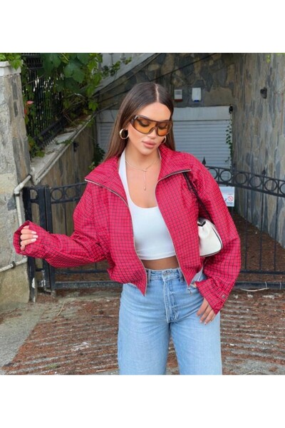VESS MODA Εποχιακό μπουφάν με τετράγωνο σχέδιο και φερμουάρ