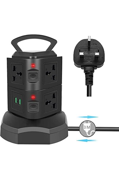 NECOMIC Necomi Universal Power Strips Extension Lead Outlets, with 2 USB & 7 ...
