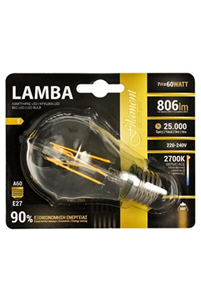 OEM Bec LED E27 7W (A60) Декоративна крушка с филамент - Топла бяла светлина