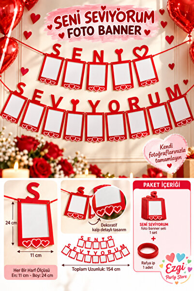 Ezgi Party Store Seni Seviyorum Foto Banner 154 cm Fotoğraflı Sevgili Süsü Ro...