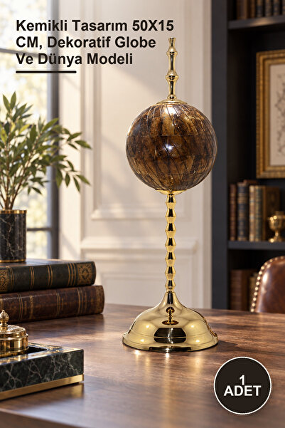 1 Adet Pirinç Dünya Küresi – Kemikli Tasarım 50X15 CM, Dekoratif Globe Ve Dünya Modeli