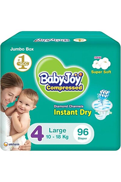 BabyJoy فوطة ماسية مضغوطة، مقاس 4، كبير، 10-18 كجم، صندوق جامبو، 96 حفاضة