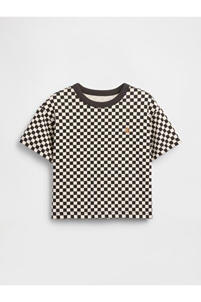 GAP Erkek Bebek Siyah Boxy Kareli T-Shirt