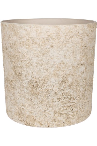 Herdekora Doğal Taş Dokulu Silindir Premium Plastik Saksı Krem-Bej 35X36 Cm.