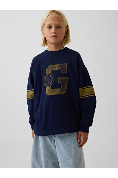 GAP Erkek Çocuk Lacivert Heavyweight Oversized Grafik T-Shirt