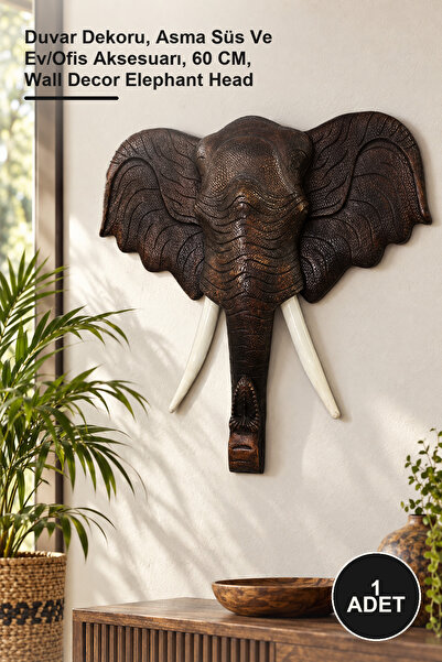 Yenilig 1 Piece Wooden Wall Hanging Elephant Head – Wall Decor, Hanging Ornam...