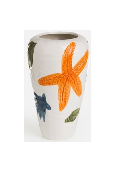 OEM Vaza Ceramica Alba cu Stele de Mare & Scoici Ø14x23cm