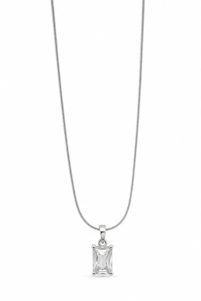 Jack Ferrero Steel Necklace Rectangular Transparent Stone Minimalist Design W...