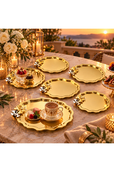 Midilli Home Lotus Paslanmaz 6 Lı Takım Kelebek Detaylı Genel Sunum Tepsisi G...