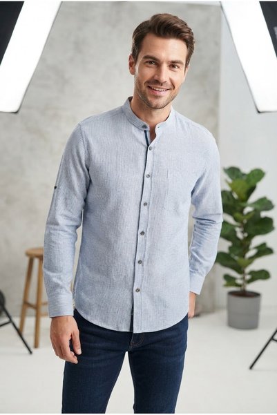 Chordi Men's Regular Fit Comfortable Cut Long Sleeve Stand Collar 100% Cotton...