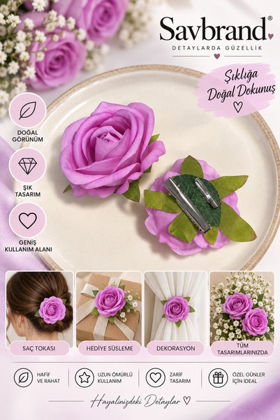 SavBrand Velvet Rose Flower Hair Clip and Brooch – Decorative Hairpin – Styli...