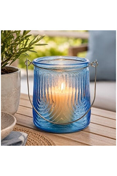 OEM Felinar Decorativ din Sticla Bleu cu Maner Ø10x11,5cm