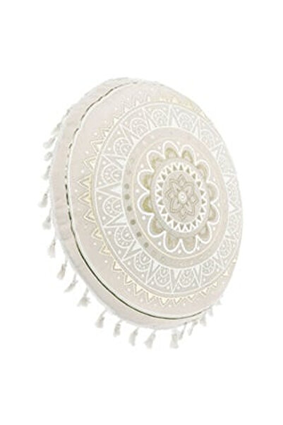 OEM Perna de Podea Bej cu Model Mandala din Folie Aurie Franjuri Bej Ø60cm