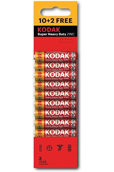 Kodak Super Heavy Duty Zinc AAA Batteries - 10+2 Promo Pack