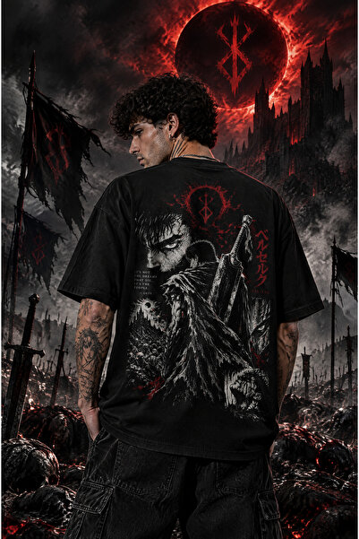 Ninkasiwear Berserk Guts Anime Unisex Oversize 24/1 Pamuk Tişört - Özel Yaka ...