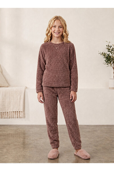 Generic Children's Winter Pajamas Two-Piece Set-Brown-10 Years Old