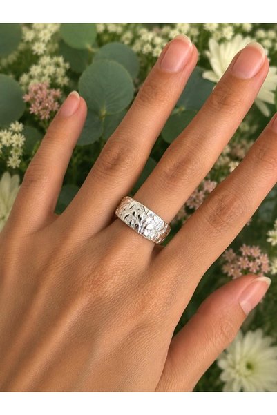 nunu takı Leaf Pattern Silver Ring