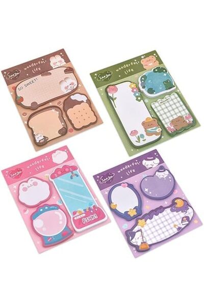 Arabest 4 Pack Cute Cartoon Animal Sticky Notes,Kawaii Self-Stick Memo Pads f...