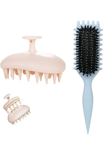 Arabest Curly Hair Brush and Scalp Massager Set,Silicone Shampoo Brush and De...