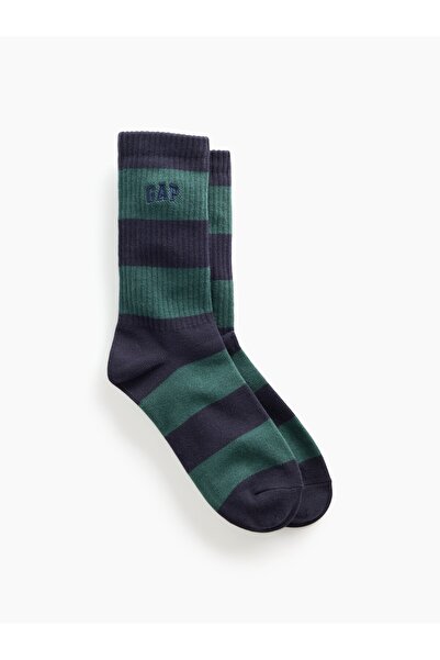 GAP Erkek Koyu Yeşil Rugby Çizgili Logo Crew Çorap