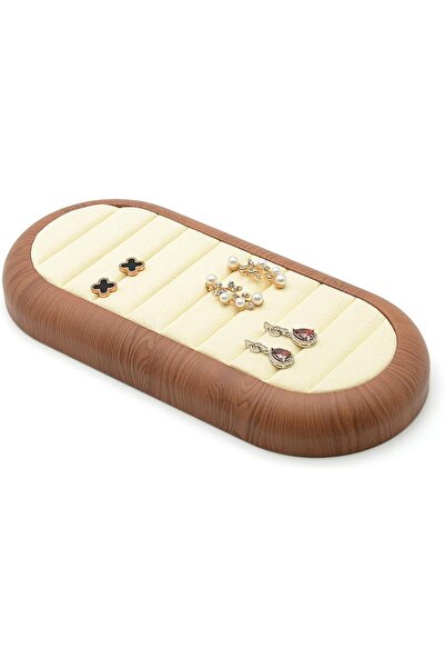 Arabest Velvet Ring and Earring Jewelry Organizer,Wooden Oval Display Tray fo...