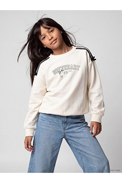 LC Waikiki Alita City Lcw Kids Ecru Bowknot Printed Girls' Sweatshirt with a ...