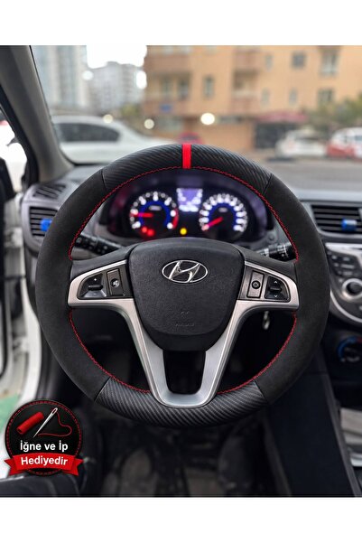 HasAkman Hyundai Accent Blue Dikme Direksiyon Kılıfı Alcantara Süet Mat Karbo...