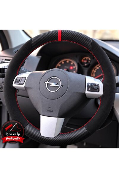 HasAkman Opel Corsa D Dikme Direksiyon Kılıfı Alcantara Süet Mat Karbon Kırmı...