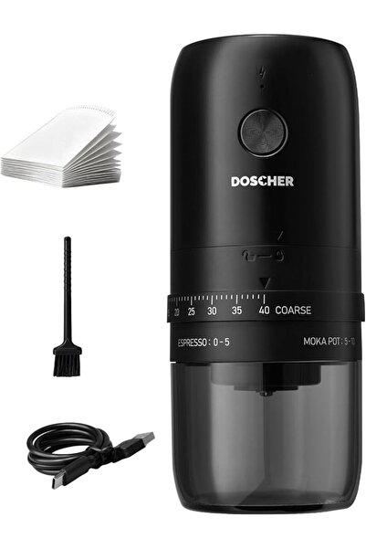 DOSCHER مطحنة قهوة محمولة V60 مع 40 إعداد قابل للتعديل، سعة 25 جرام، بطارية ق...