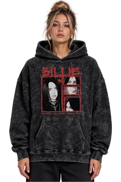 SEVBANO Hanorac unisex cu glugă, lavabil, cu imprimeu Billie Eilish Singer